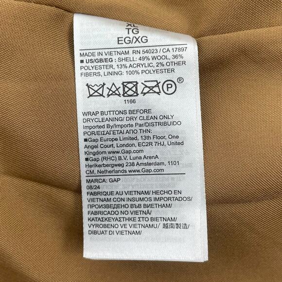 Gap Oversized Wool Blend Single Breasted Long Top Coat Camel Tan Size XL - Picture 13 of 13